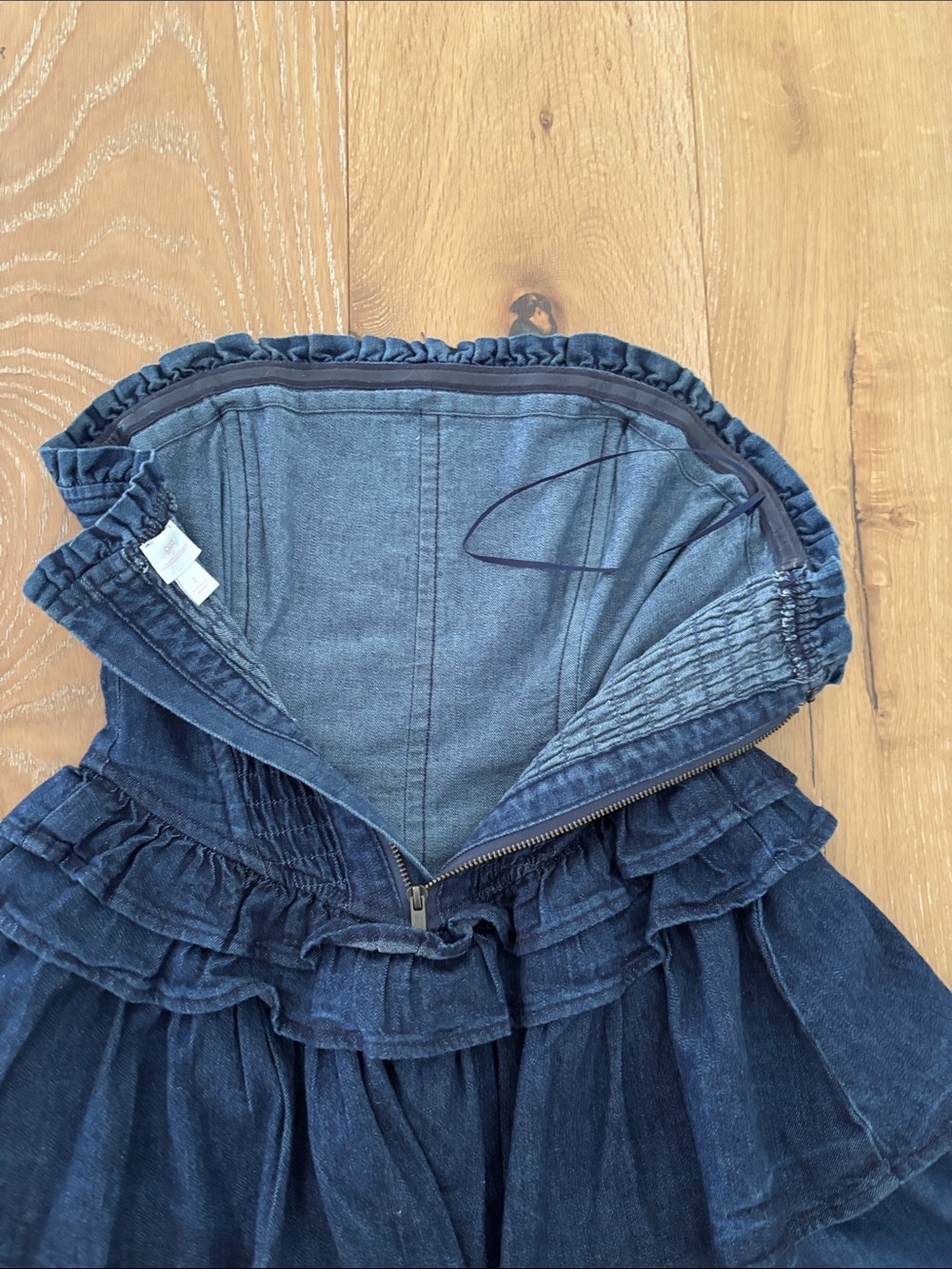 Gap- Love Shack Facy Strapless Tiered Denim Mini Dress - Blue - Picture 10 of 10